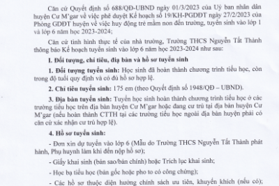 Thông báo tuyển sinh năm học 2023-2024