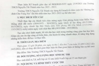Kế hoạch: Tổ chức cuộc thi “Đi tìm Trạng nguyên” lần thứ nhất. Năm học 2021 – 2022