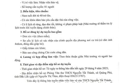 Thông báo về việc tuyển nhân viên bảo vệ Thông báo về việc tuyển nhân viên bảo vệ