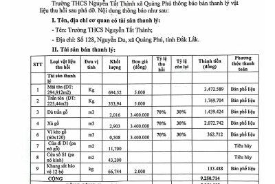 Thông báo về việc bán thanh lý vật liệu thu hồi sau phá dỡ Thông báo về việc bán thanh lý vật liệu thu hồi sau phá dỡ